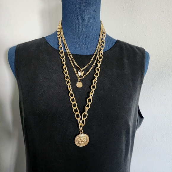 3 Strand Gold Chain Stack Necklace New - Picture 6 of 6
